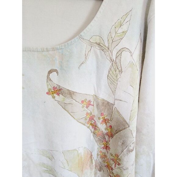 By Chico's 3 T-Shirt 3/4 Sleeve Neutral Fall Colors Beaded Cotton Blend Stretch - Picture 4 of 8